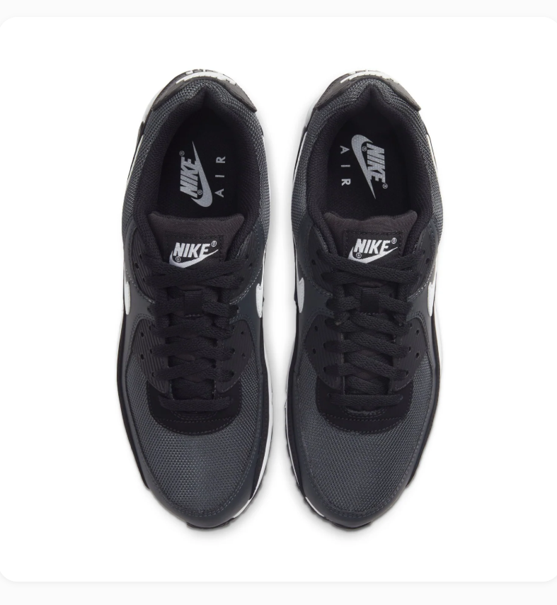 Nike Air Max 90 Black & Charcoal Sneakers with White Swoosh