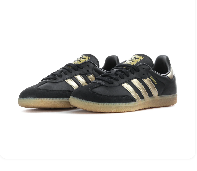 adidas Samba Black & Metallic Gold Sneakers with Gum Sole