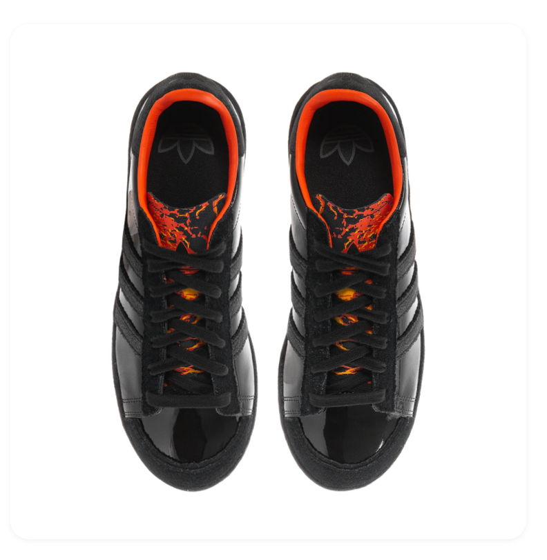 adidas Black Glossy Low-Top Sneakers with Orange Accents