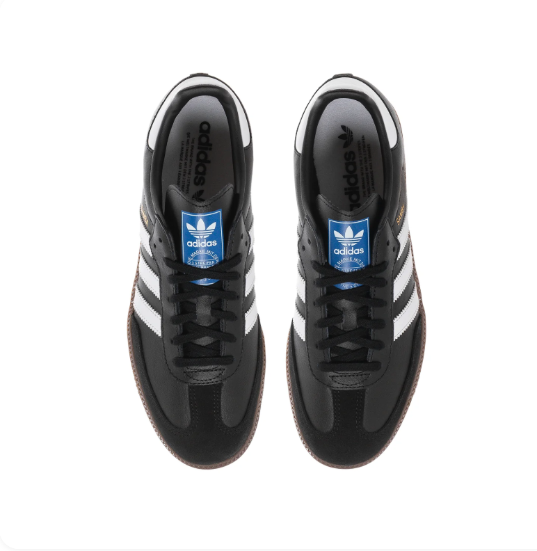 adidas Samba Black & White Sneakers with Dark Gum Sole