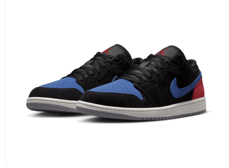 Air Jordan 1 Low Black & Blue Sneakers with Red Heel