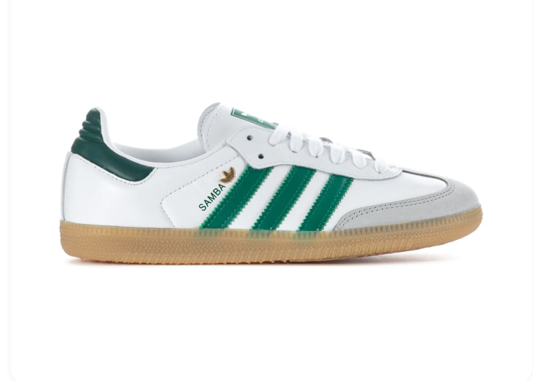 adidas Samba White & Green Sneakers with Grey Toe & Gum Sole
