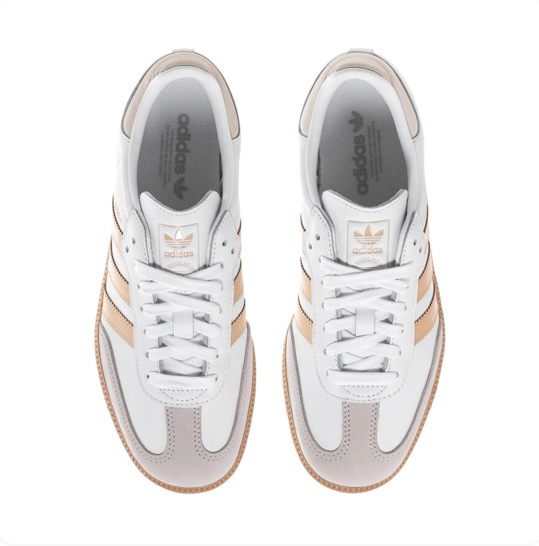 adidas Samba White & Metallic Gold Sneakers with Gum Sole