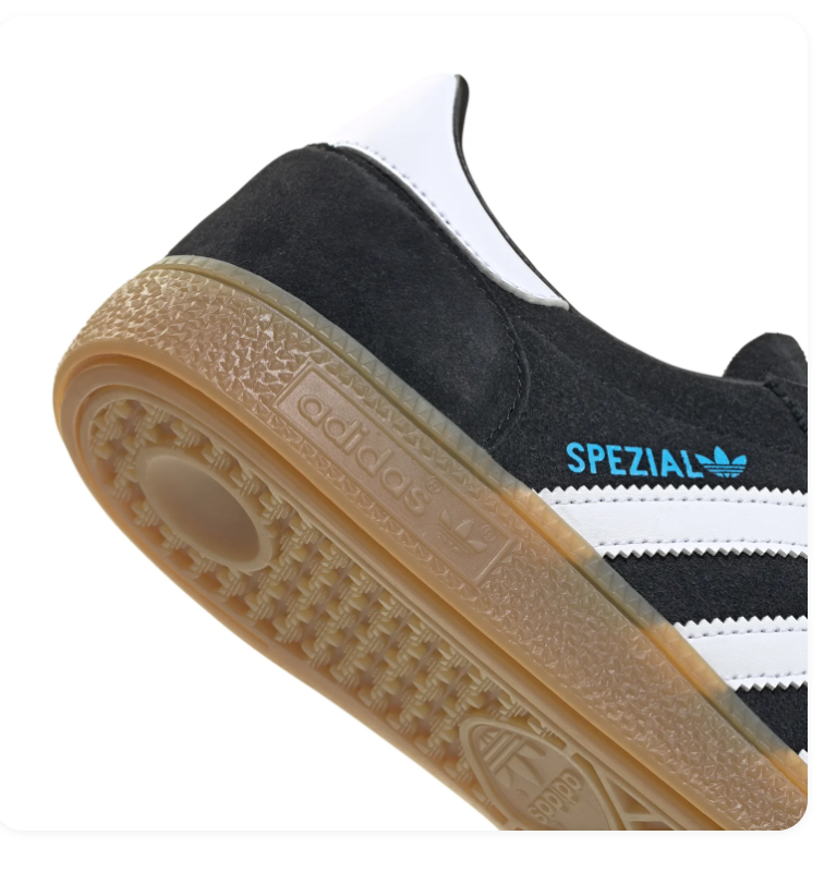 adidas Handball Spezial Black & White Sneakers with Blue Laces & Gum Sole