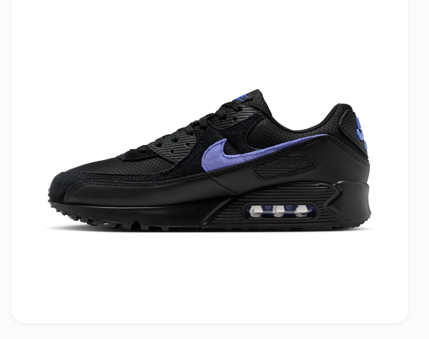 Nike Air Max 90 Black Sneakers with Purple Swoosh