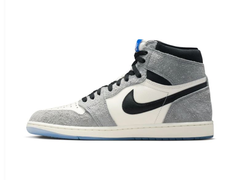 Air Jordan 1 High Grey & White Sneakers with Icy Blue Sole