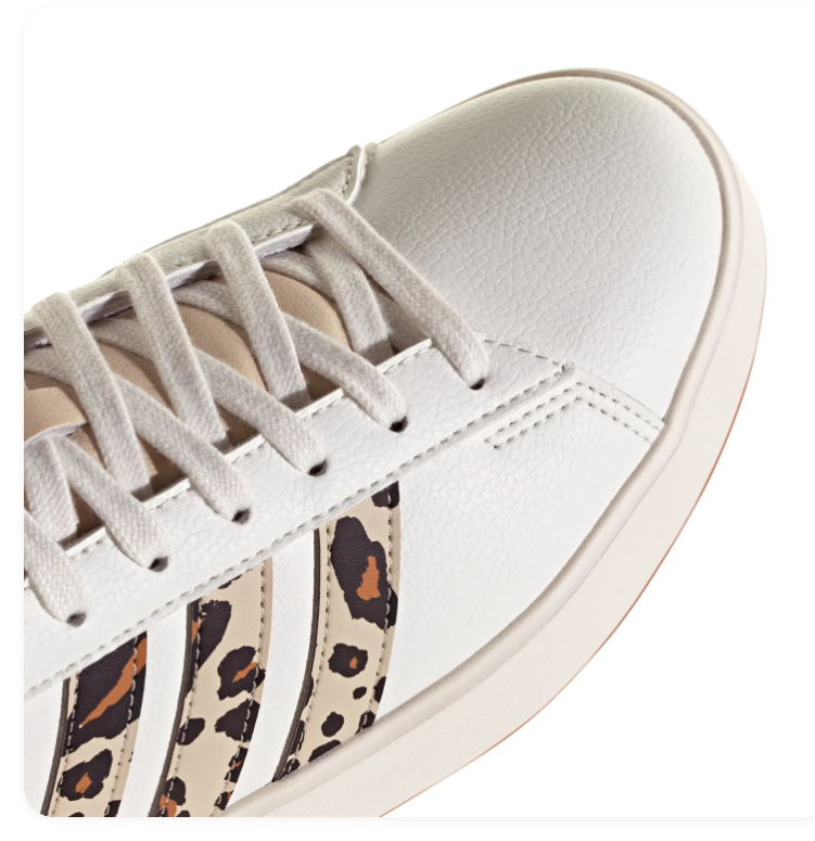 adidas White Sneakers with Leopard-Print Stripes & Gum Sole