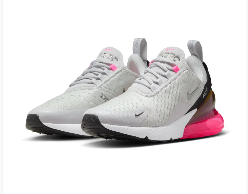 Nike Air Max 270 White Sneakers with Hot Pink Heel Air Unit