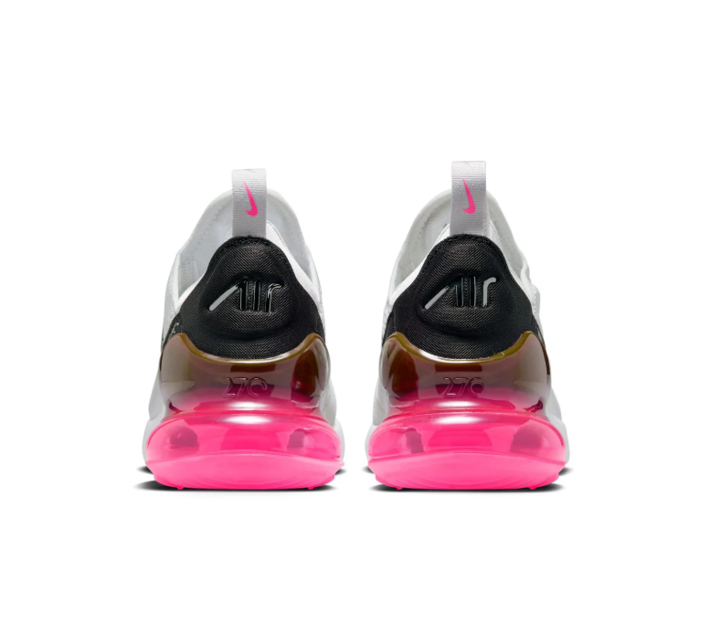 Nike Air Max 270 White Sneakers with Hot Pink Heel Air Unit