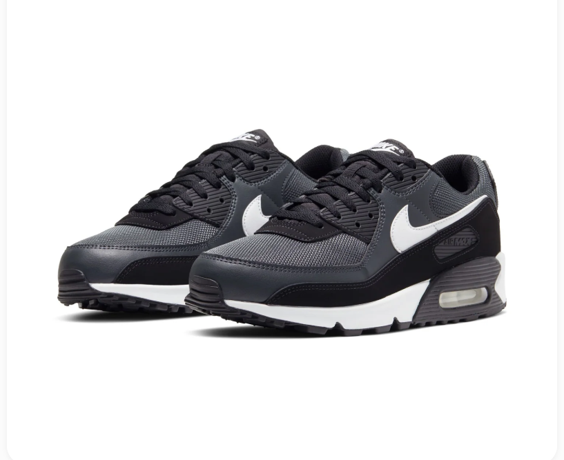 Nike Air Max 90 Black & Charcoal Sneakers with White Swoosh