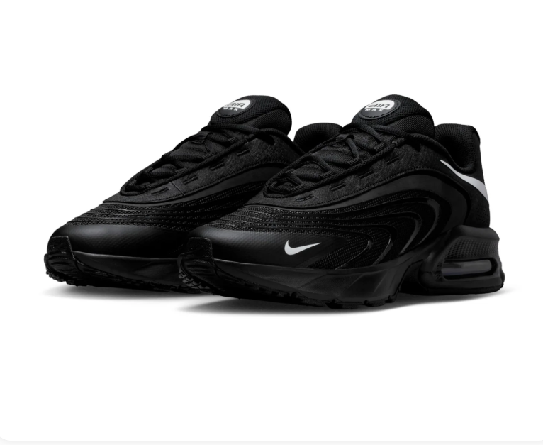 Nike Air Max Black Sneakers with White Swoosh & Wave Overlays