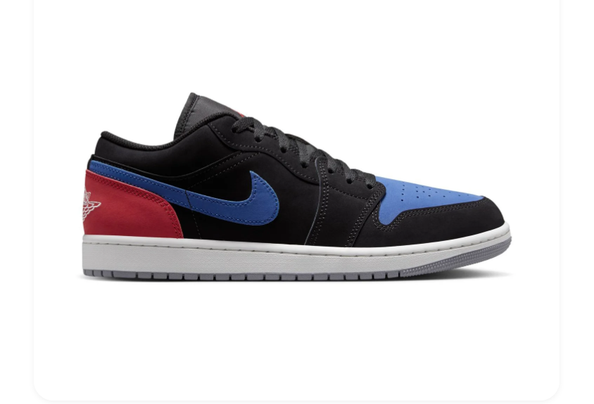 Air Jordan 1 Low Black & Blue Sneakers with Red Heel