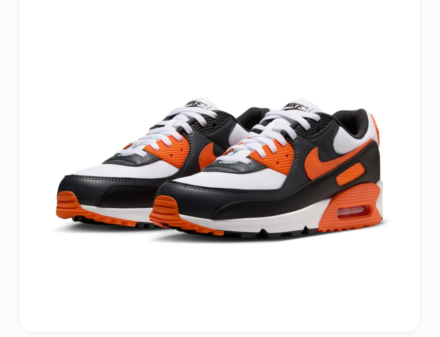 Nike Air Max 90 Black & White Sneakers with Orange Accents