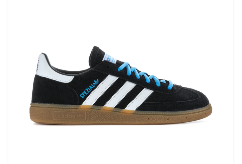 adidas Handball Spezial Black & White Sneakers with Blue Laces & Gum Sole