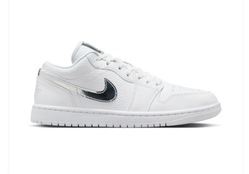 Air Jordan 1 Low White & Metallic Silver Sneakers
