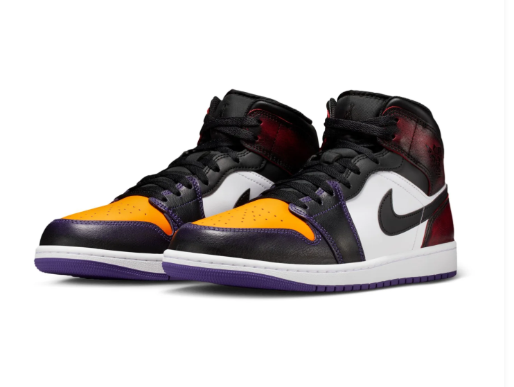 Air Jordan 1 Mid Black & White Sneakers with Yellow and Purple Accents