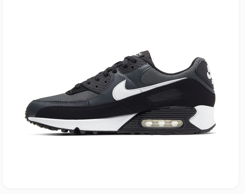 Nike Air Max 90 Black & Charcoal Sneakers with White Swoosh