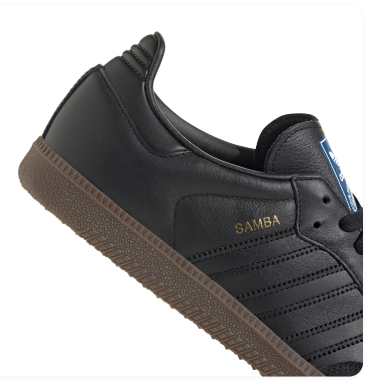 adidas Samba Black Sneakers with Tonal Stripes & Dark Gum Sole