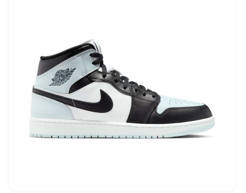 Air Jordan 1 Mid Ice Blue, Black & White Sneakers