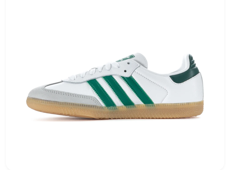 adidas Samba White & Green Sneakers with Grey Toe & Gum Sole