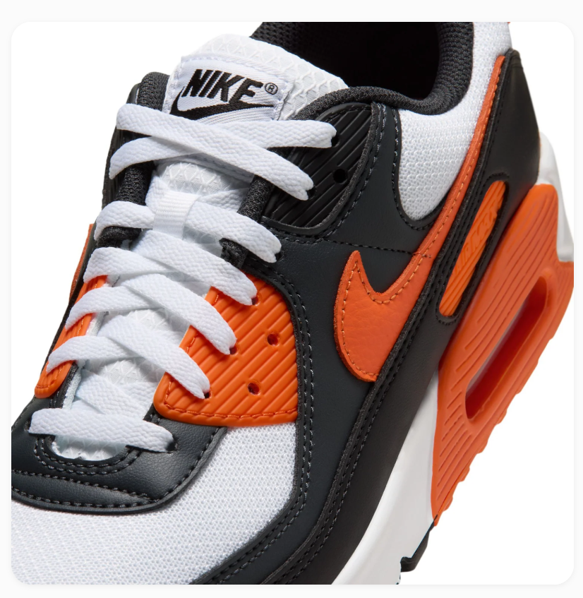 Nike Air Max 90 Black & White Sneakers with Orange Accents