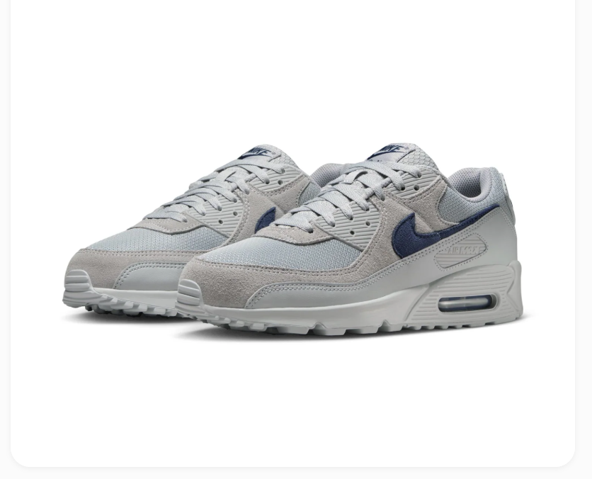Nike Air Max 90 Light Grey Sneakers with Navy Swoosh