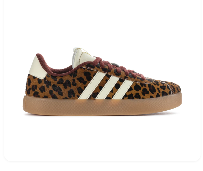 adidas Leopard-Print Sneakers with Cream Stripes & Burgundy Laces