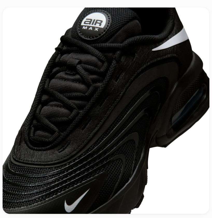 Nike Air Max Black Sneakers with White Swoosh & Wave Overlays