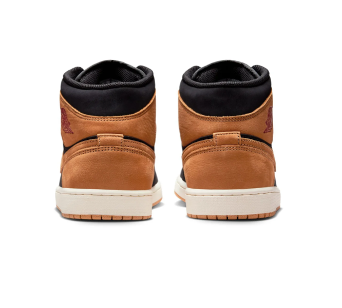 Air Jordan 1 Mid Black & Tan Sneakers with Red Accents