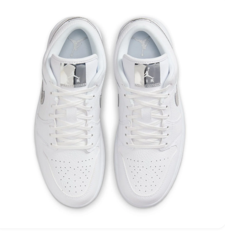 Air Jordan 1 Low White & Metallic Silver Sneakers