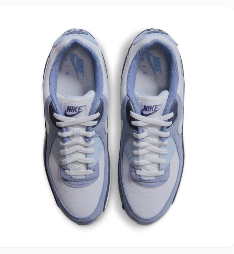 Nike Air Max 90 White & Blue Sneakers with Navy Overlays
