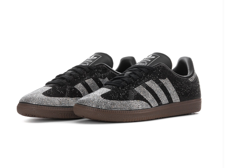 adidas Black & Silver Rhinestone-Style Sneakers with Brown Sole