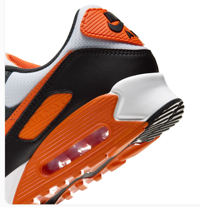 Nike Air Max 90 Black & White Sneakers with Orange Accents