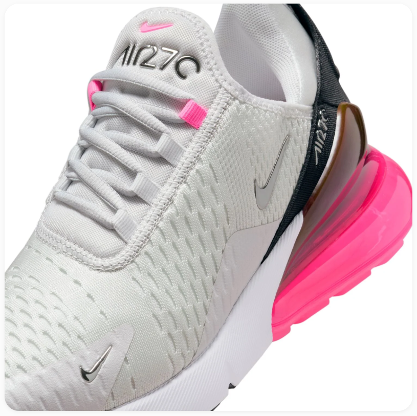 Nike Air Max 270 White Sneakers with Hot Pink Heel Air Unit