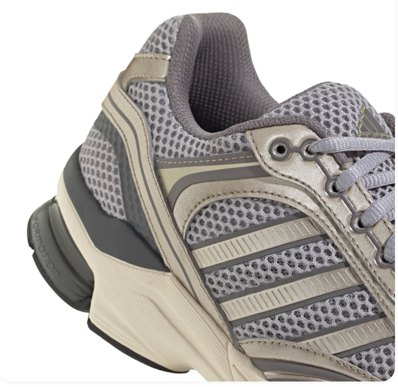 adidas Grey Mesh Sneakers with Metallic Champagne Accents & Cream Sole