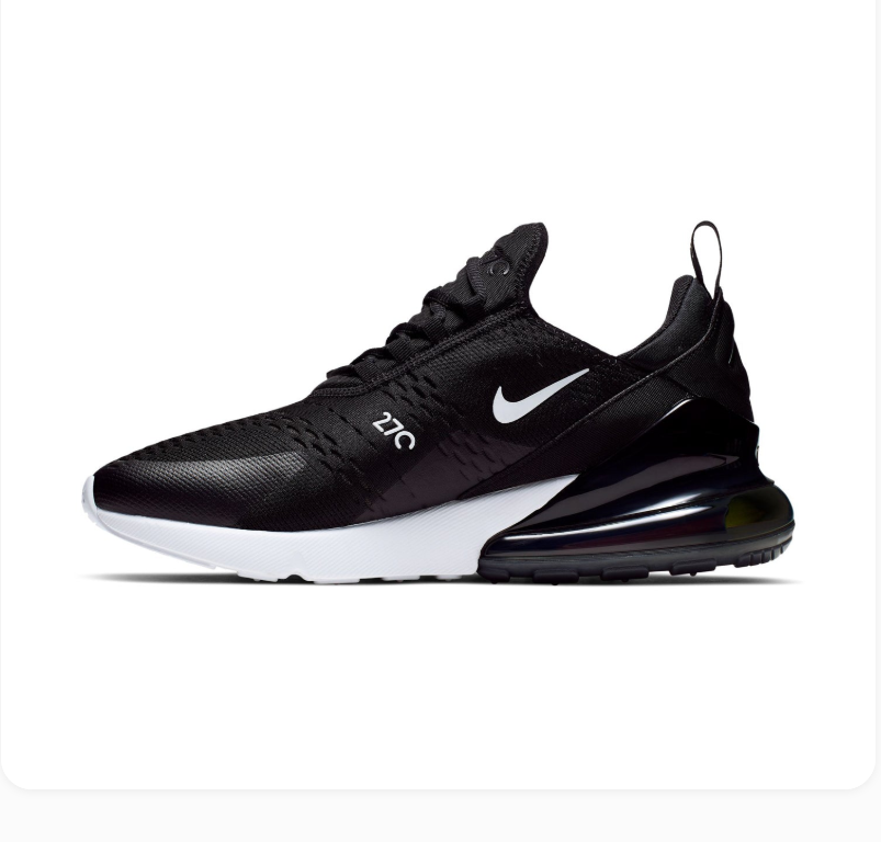 Nike Air Max 270 Black & White Sneakers with Orange Sole Accent