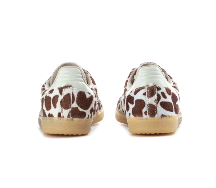 adidas Brown & Cream Cow-Print Sneakers with Light Blue Laces & Gum Sole