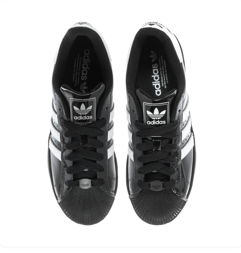 adidas Superstar Glossy Black & White Shell-Toe Sneakers
