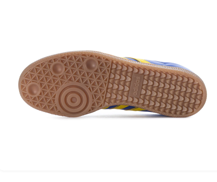 adidas Samba Blue & Yellow Sneakers with Red Laces & Gum Sole