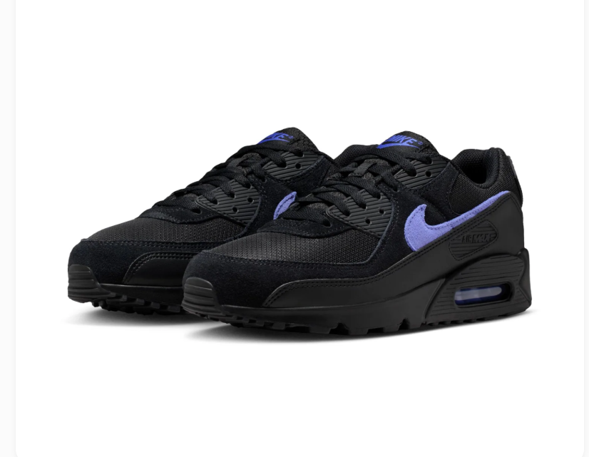 Nike Air Max 90 Black Sneakers with Purple Swoosh