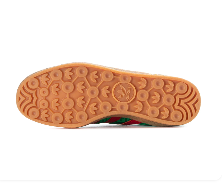 adidas Green Patterned Sneakers with Red Stripes & Gum Sole