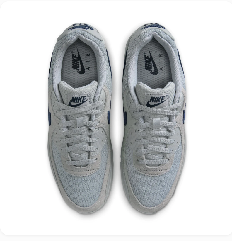 Nike Air Max 90 Light Grey Sneakers with Navy Swoosh