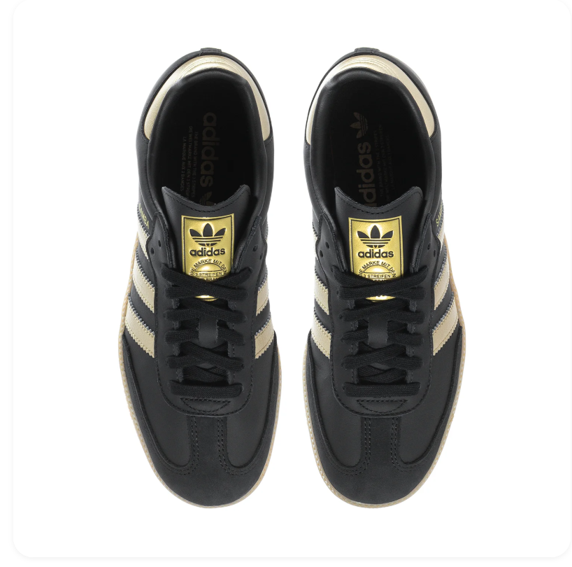 adidas Samba Black & Metallic Gold Sneakers with Gum Sole
