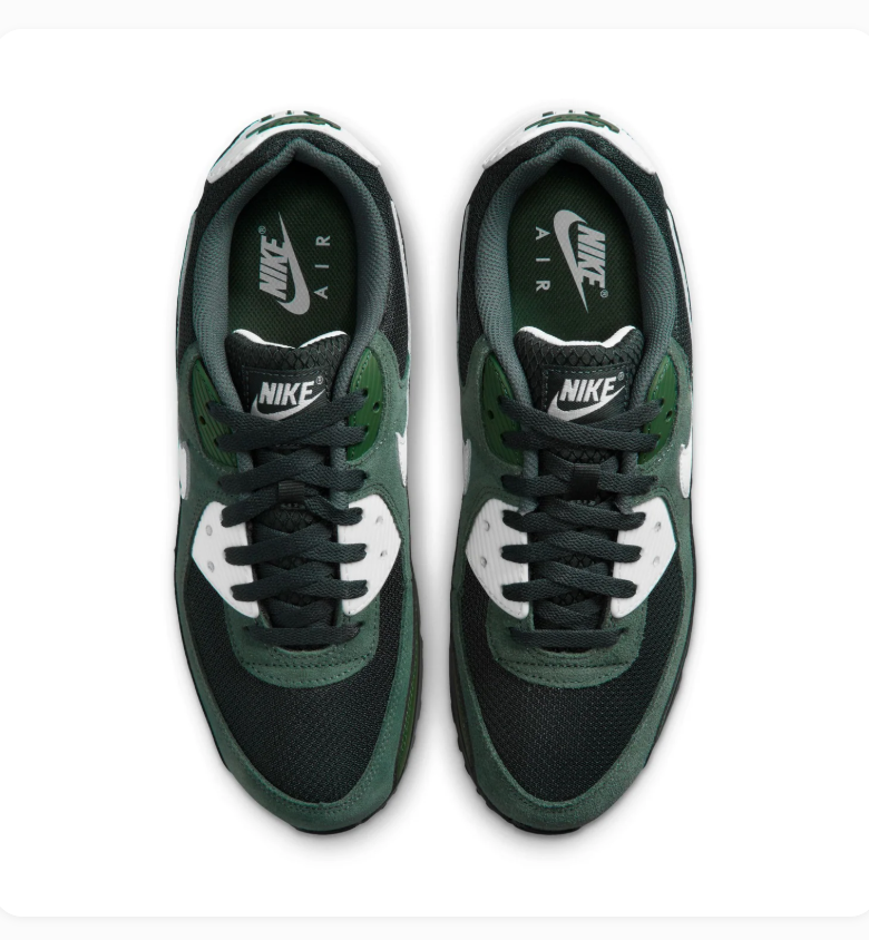 Nike Air Max 90 Forest Green & Black Sneakers with White Swoosh
