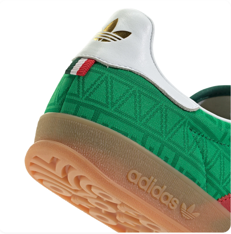 adidas Green Patterned Sneakers with Red Stripes & Gum Sole