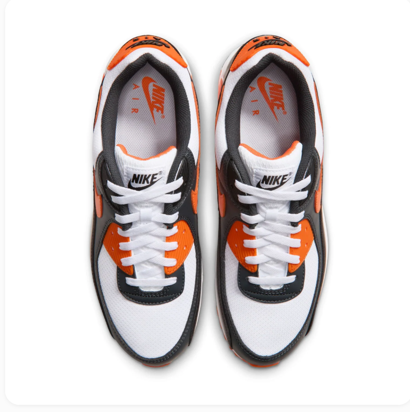 Nike Air Max 90 Black & White Sneakers with Orange Accents