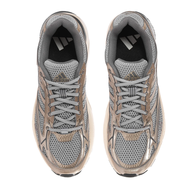 adidas Grey Mesh Sneakers with Metallic Champagne Accents & Cream Sole