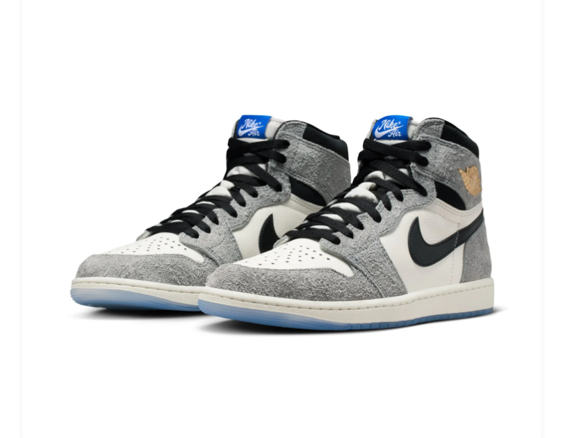 Air Jordan 1 High Grey & White Sneakers with Icy Blue Sole